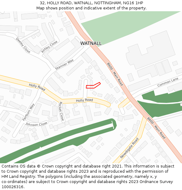 32, HOLLY ROAD, WATNALL, NOTTINGHAM, NG16 1HP: Location map and indicative extent of plot