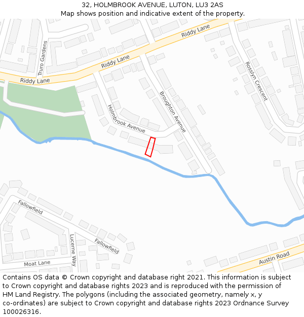 32, HOLMBROOK AVENUE, LUTON, LU3 2AS: Location map and indicative extent of plot