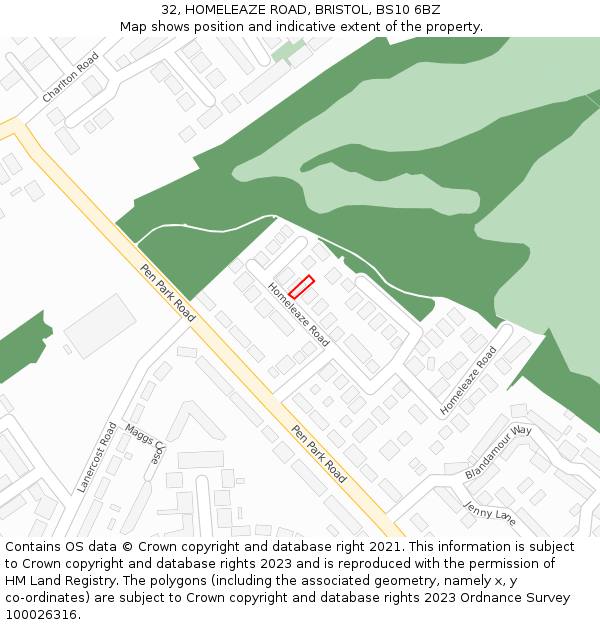 32, HOMELEAZE ROAD, BRISTOL, BS10 6BZ: Location map and indicative extent of plot