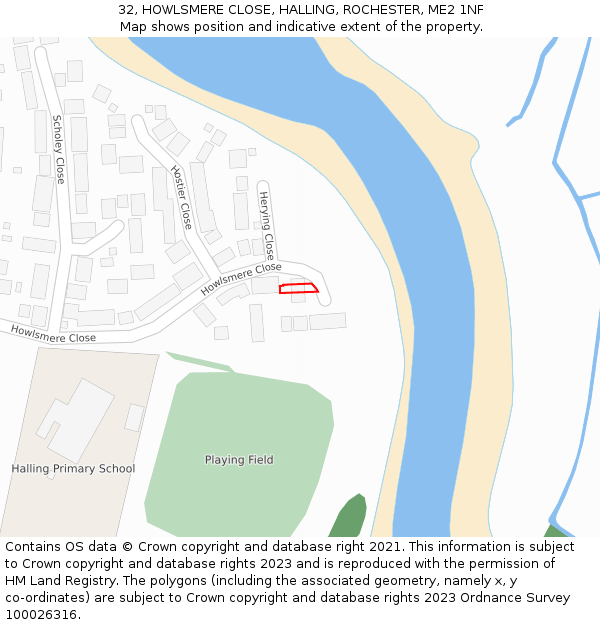 32, HOWLSMERE CLOSE, HALLING, ROCHESTER, ME2 1NF: Location map and indicative extent of plot