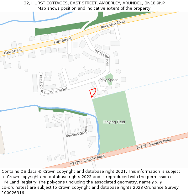 32, HURST COTTAGES, EAST STREET, AMBERLEY, ARUNDEL, BN18 9NP: Location map and indicative extent of plot