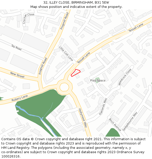 32, ILLEY CLOSE, BIRMINGHAM, B31 5EW: Location map and indicative extent of plot