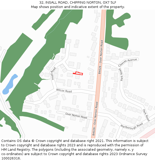 32, INSALL ROAD, CHIPPING NORTON, OX7 5LF: Location map and indicative extent of plot