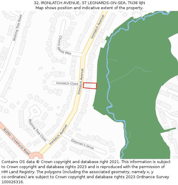 32, IRONLATCH AVENUE, ST LEONARDS-ON-SEA, TN38 9JN: Location map and indicative extent of plot