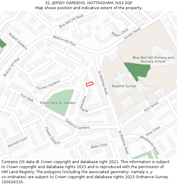 32, JERSEY GARDENS, NOTTINGHAM, NG3 2QP: Location map and indicative extent of plot