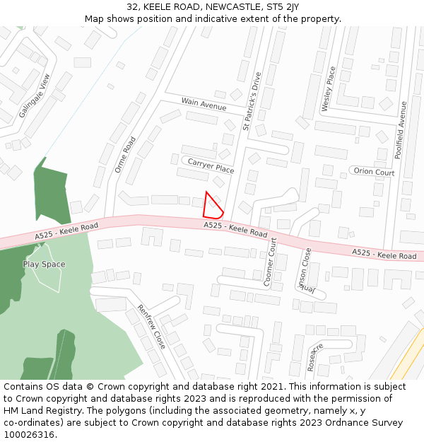 32, KEELE ROAD, NEWCASTLE, ST5 2JY: Location map and indicative extent of plot