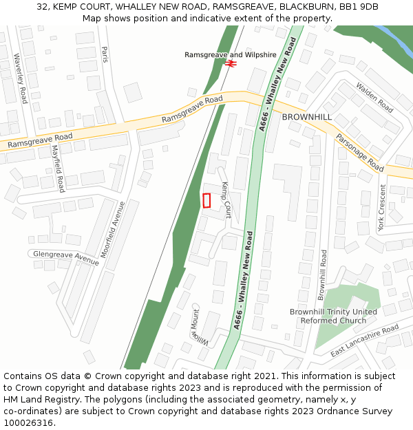 32, KEMP COURT, WHALLEY NEW ROAD, RAMSGREAVE, BLACKBURN, BB1 9DB: Location map and indicative extent of plot