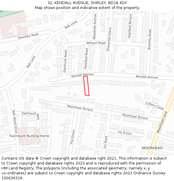 32, KENDALL AVENUE, SHIPLEY, BD18 4DY: Location map and indicative extent of plot
