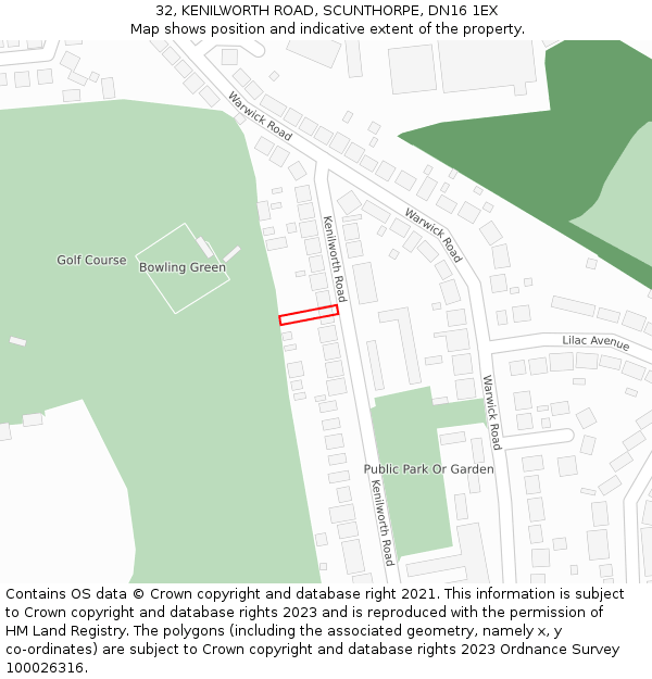 32, KENILWORTH ROAD, SCUNTHORPE, DN16 1EX: Location map and indicative extent of plot