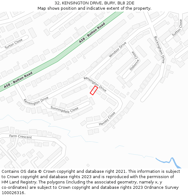 32, KENSINGTON DRIVE, BURY, BL8 2DE: Location map and indicative extent of plot