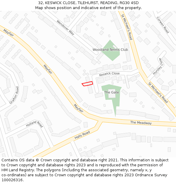 32, KESWICK CLOSE, TILEHURST, READING, RG30 4SD: Location map and indicative extent of plot