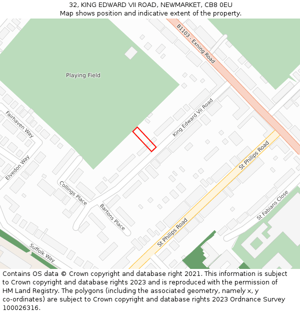32, KING EDWARD VII ROAD, NEWMARKET, CB8 0EU: Location map and indicative extent of plot