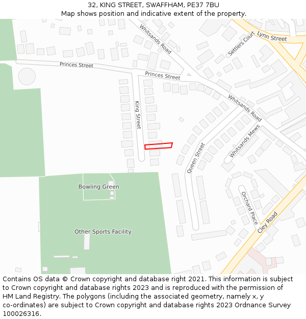 32, KING STREET, SWAFFHAM, PE37 7BU: Location map and indicative extent of plot