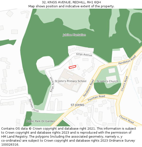 32, KINGS AVENUE, REDHILL, RH1 6QH: Location map and indicative extent of plot