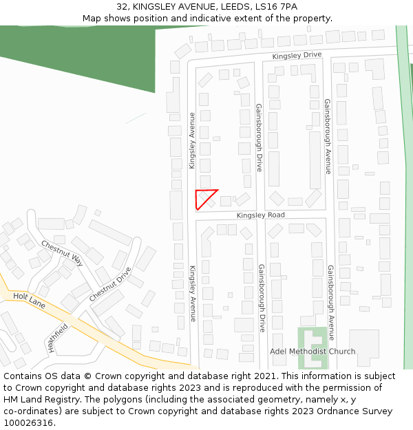 32, KINGSLEY AVENUE, LEEDS, LS16 7PA: Location map and indicative extent of plot