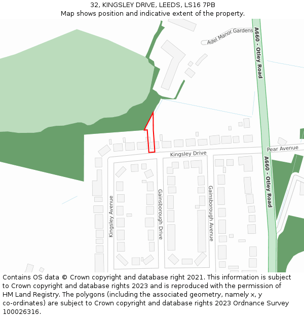 32, KINGSLEY DRIVE, LEEDS, LS16 7PB: Location map and indicative extent of plot