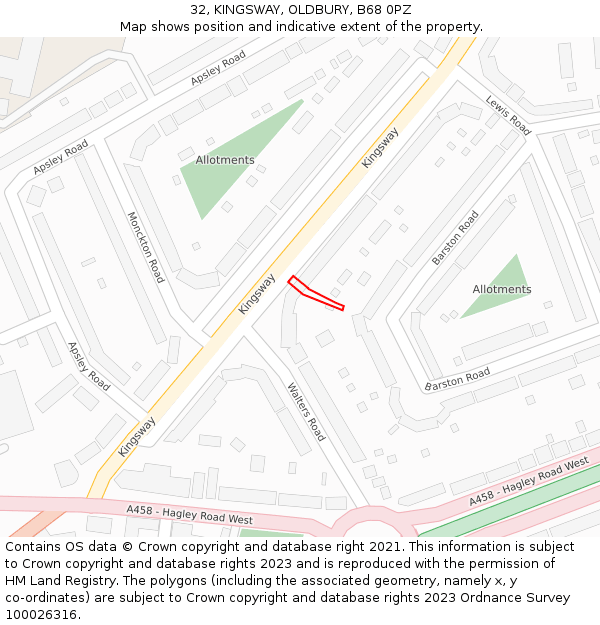 32, KINGSWAY, OLDBURY, B68 0PZ: Location map and indicative extent of plot