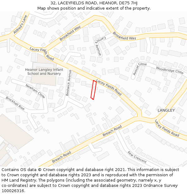 32, LACEYFIELDS ROAD, HEANOR, DE75 7HJ: Location map and indicative extent of plot