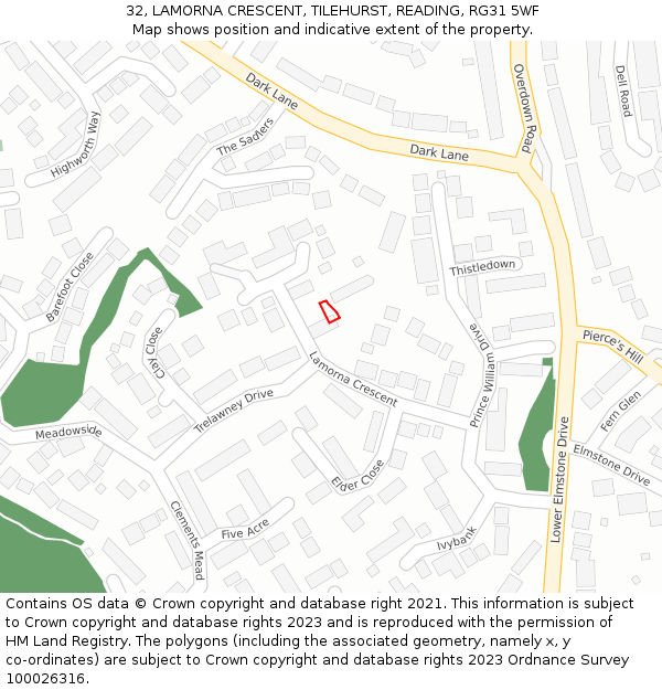 32, LAMORNA CRESCENT, TILEHURST, READING, RG31 5WF: Location map and indicative extent of plot