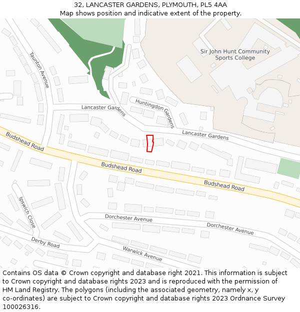 32, LANCASTER GARDENS, PLYMOUTH, PL5 4AA: Location map and indicative extent of plot
