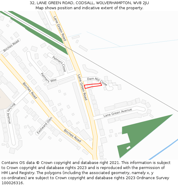 32, LANE GREEN ROAD, CODSALL, WOLVERHAMPTON, WV8 2JU: Location map and indicative extent of plot