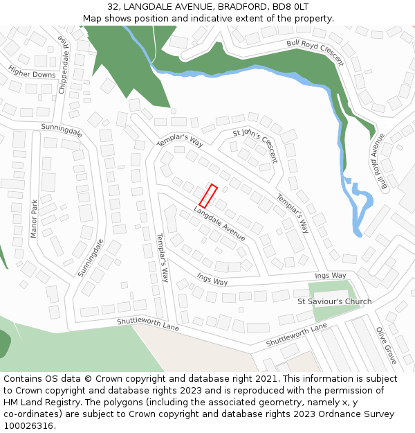32, LANGDALE AVENUE, BRADFORD, BD8 0LT: Location map and indicative extent of plot