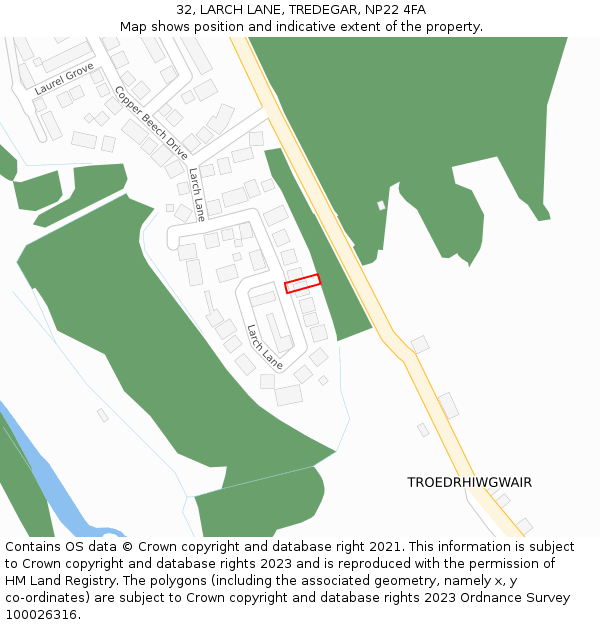 32, LARCH LANE, TREDEGAR, NP22 4FA: Location map and indicative extent of plot