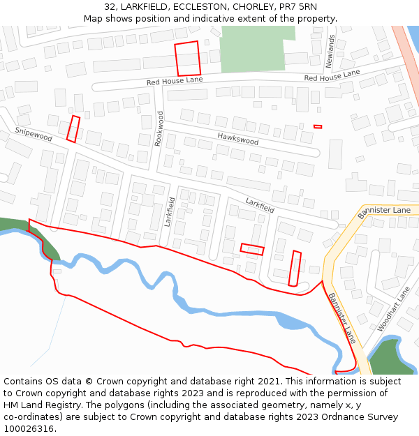 32, LARKFIELD, ECCLESTON, CHORLEY, PR7 5RN: Location map and indicative extent of plot