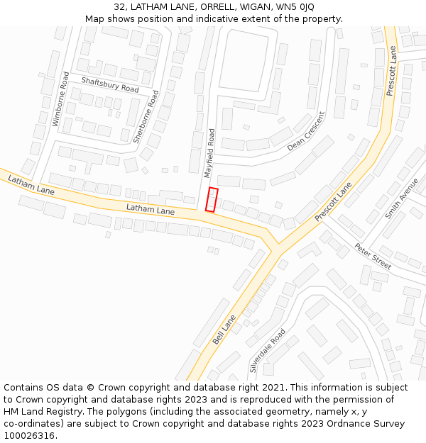 32, LATHAM LANE, ORRELL, WIGAN, WN5 0JQ: Location map and indicative extent of plot