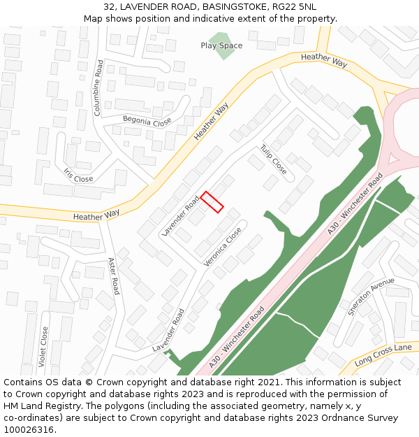 32, LAVENDER ROAD, BASINGSTOKE, RG22 5NL: Location map and indicative extent of plot
