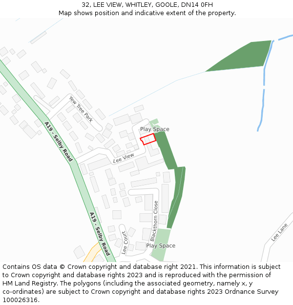32, LEE VIEW, WHITLEY, GOOLE, DN14 0FH: Location map and indicative extent of plot