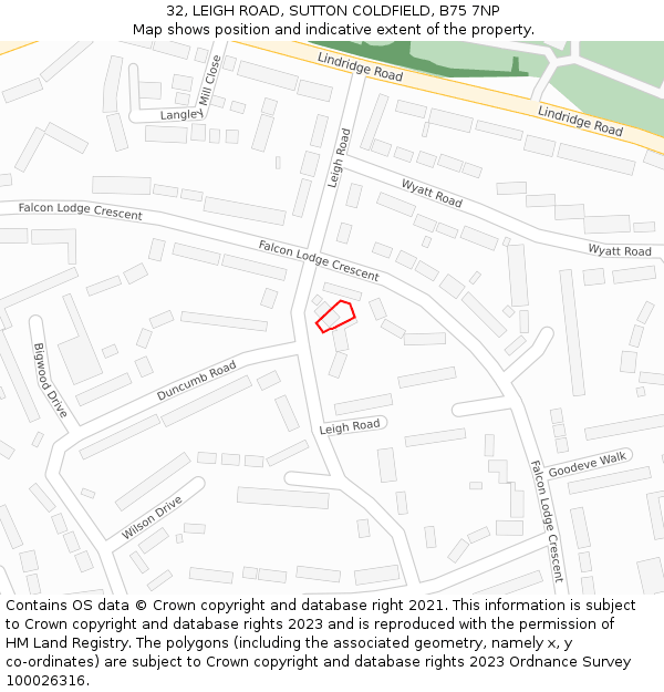 32, LEIGH ROAD, SUTTON COLDFIELD, B75 7NP: Location map and indicative extent of plot