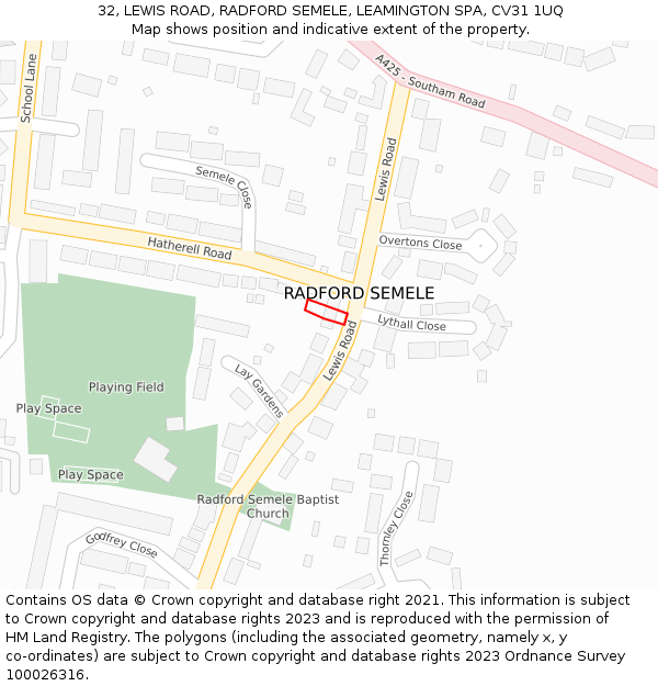 32, LEWIS ROAD, RADFORD SEMELE, LEAMINGTON SPA, CV31 1UQ: Location map and indicative extent of plot