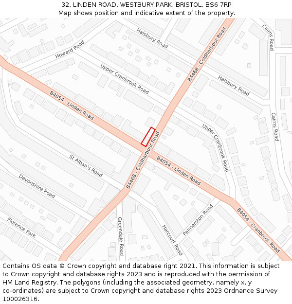 32, LINDEN ROAD, WESTBURY PARK, BRISTOL, BS6 7RP: Location map and indicative extent of plot