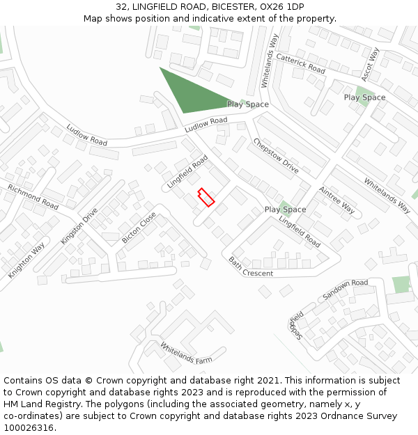 32, LINGFIELD ROAD, BICESTER, OX26 1DP: Location map and indicative extent of plot