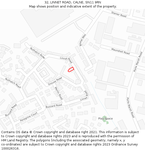 32, LINNET ROAD, CALNE, SN11 9RN: Location map and indicative extent of plot
