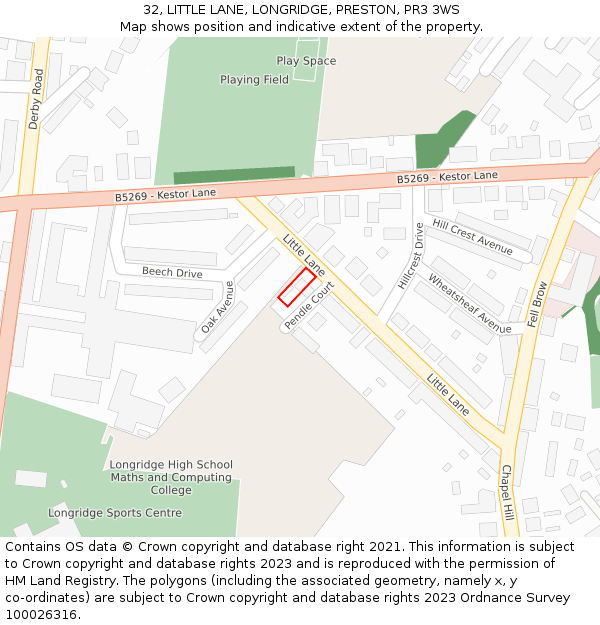 32, LITTLE LANE, LONGRIDGE, PRESTON, PR3 3WS: Location map and indicative extent of plot