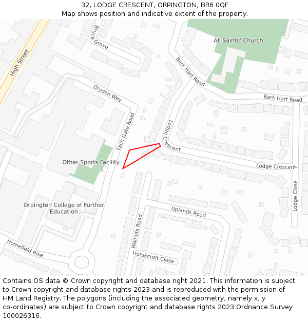 32, LODGE CRESCENT, ORPINGTON, BR6 0QF: Location map and indicative extent of plot