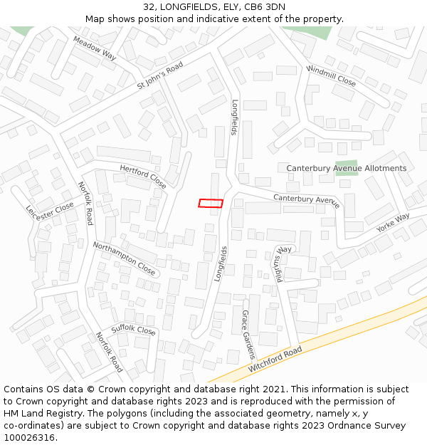 32, LONGFIELDS, ELY, CB6 3DN: Location map and indicative extent of plot