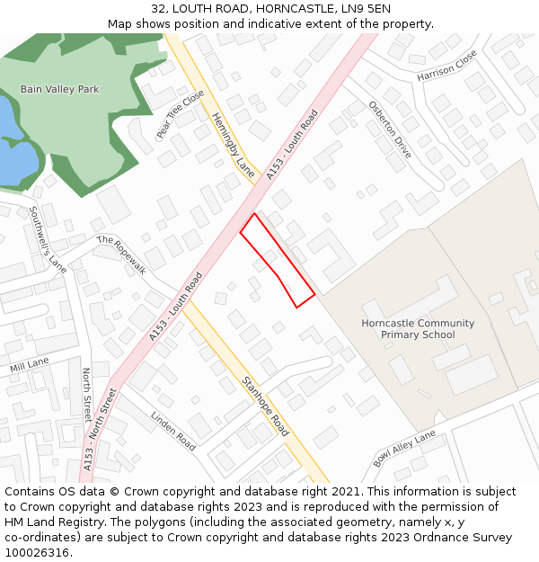 32, LOUTH ROAD, HORNCASTLE, LN9 5EN: Location map and indicative extent of plot
