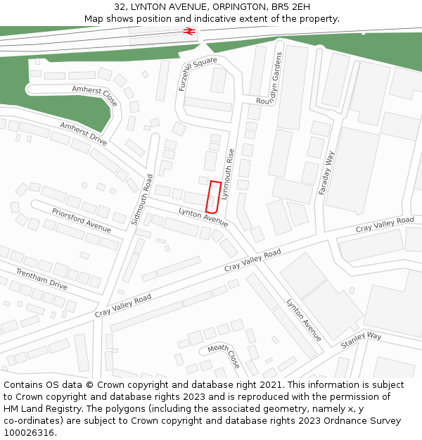 32, LYNTON AVENUE, ORPINGTON, BR5 2EH: Location map and indicative extent of plot