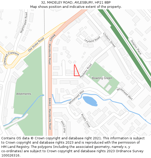 32, MADELEY ROAD, AYLESBURY, HP21 8BP: Location map and indicative extent of plot