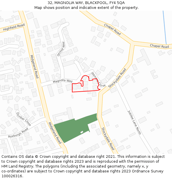 32, MAGNOLIA WAY, BLACKPOOL, FY4 5QA: Location map and indicative extent of plot