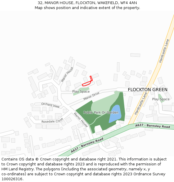 32, MANOR HOUSE, FLOCKTON, WAKEFIELD, WF4 4AN: Location map and indicative extent of plot