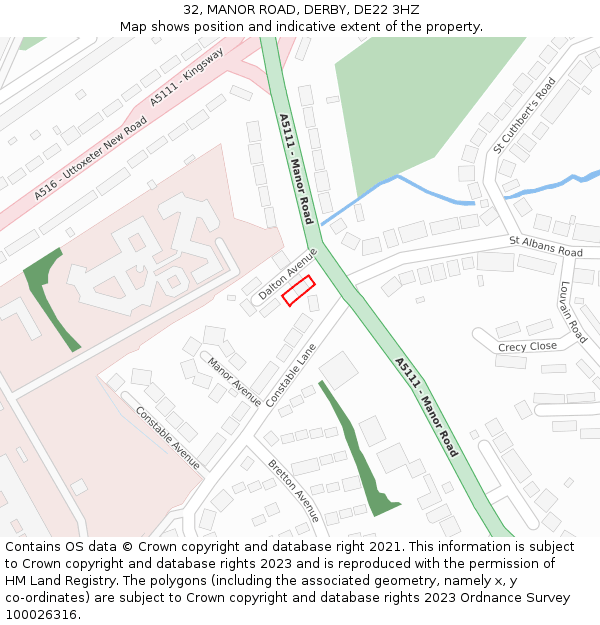32, MANOR ROAD, DERBY, DE22 3HZ: Location map and indicative extent of plot
