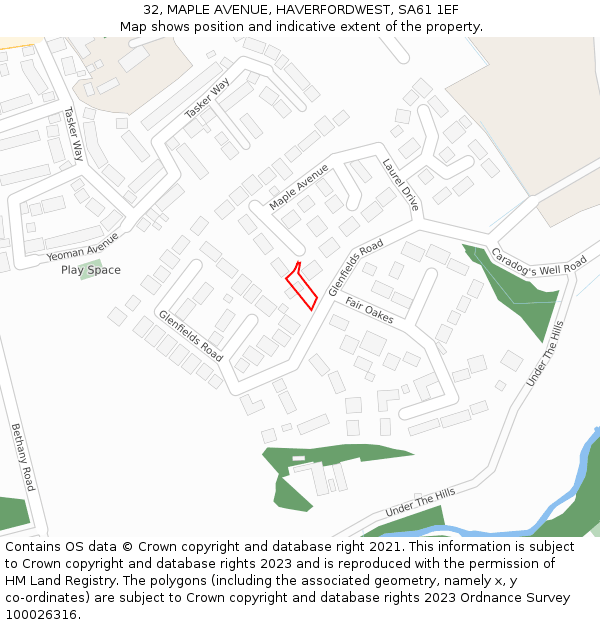 32, MAPLE AVENUE, HAVERFORDWEST, SA61 1EF: Location map and indicative extent of plot