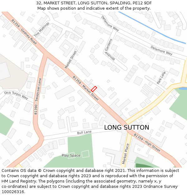 32, MARKET STREET, LONG SUTTON, SPALDING, PE12 9DF: Location map and indicative extent of plot