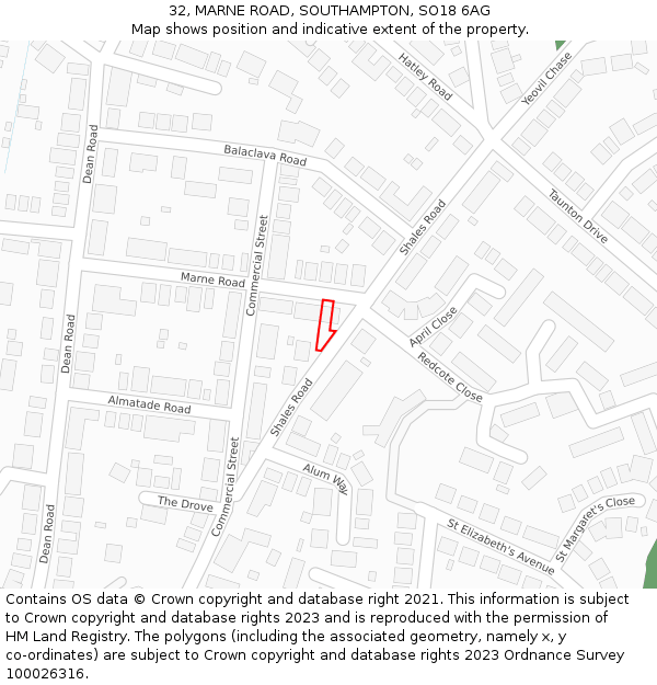 32, MARNE ROAD, SOUTHAMPTON, SO18 6AG: Location map and indicative extent of plot