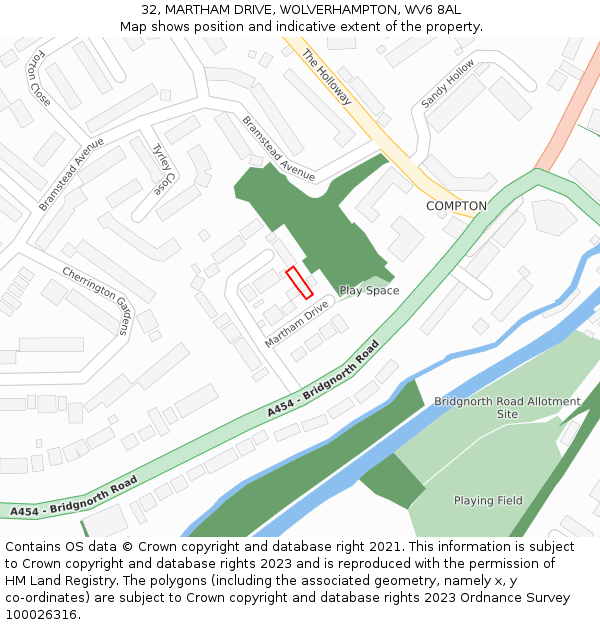 32, MARTHAM DRIVE, WOLVERHAMPTON, WV6 8AL: Location map and indicative extent of plot