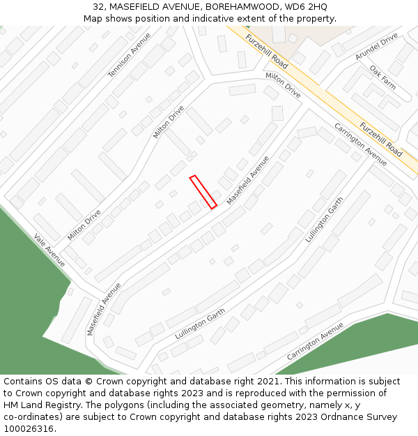 32, MASEFIELD AVENUE, BOREHAMWOOD, WD6 2HQ: Location map and indicative extent of plot